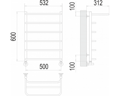 Водяной полотенцесушитель  Терминус Полка П6 500х600 нержавейка econom