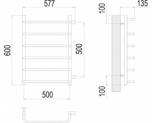 Водяной полотенцесушитель  Терминус Стандарт П6 500х600 бп500 нержавейка trend