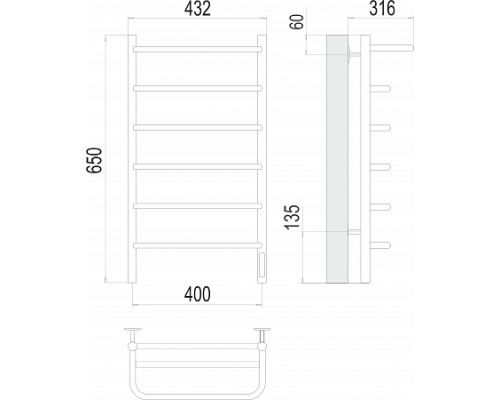 Электрический полотенцесушитель  Терминус Полка П6 400х650 электро нержавейка standart