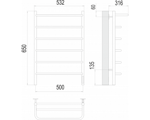 Электрический полотенцесушитель  Терминус Полка П6 500х650 электро нержавейка standart