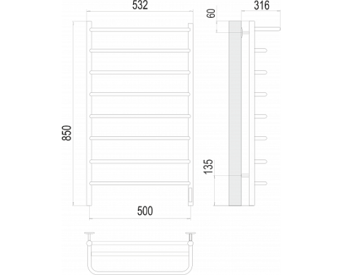Электрический полотенцесушитель  Терминус Полка П8 500х850 электро нержавейка standart