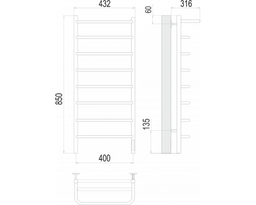 Электрический полотенцесушитель  Терминус Полка П8 400х850 электро нержавейка standart