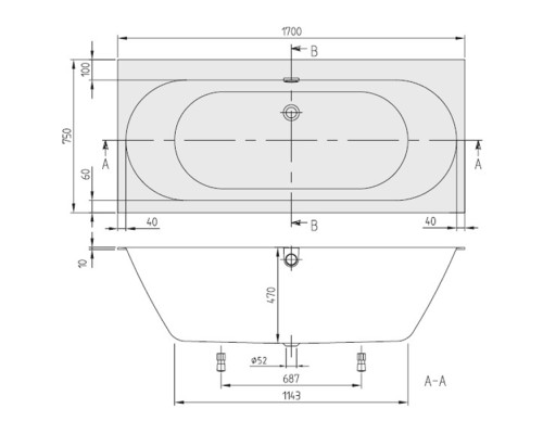 Villeroy&Boch Oberon 2.0 Ванна встраиваемая, 170x75 см, прямоугольная, цвет: белый