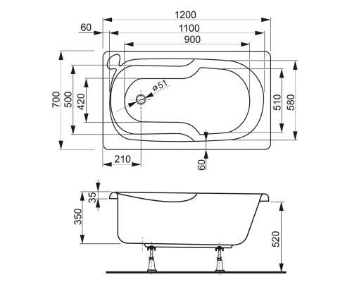 Акриловая ванна VagnerPlast Nike 120x70