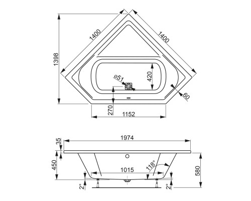 Акриловая ванна VagnerPlast Cavallo Corner 140x140