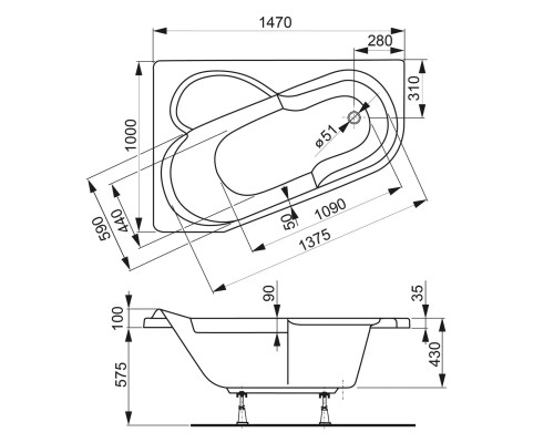 Акриловая ванна VagnerPlast Selena 147x100 L