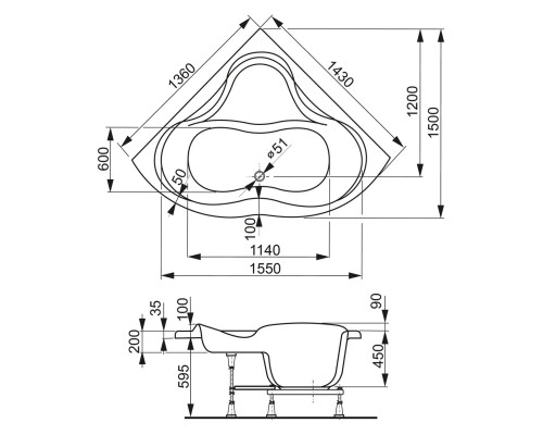 Акриловая ванна VagnerPlast Iris 143x143