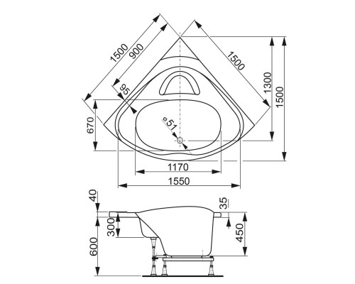 Акриловая ванна VagnerPlast Athena 150x150