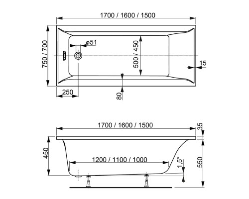 Акриловая ванна VagnerPlast Veronela 150x70