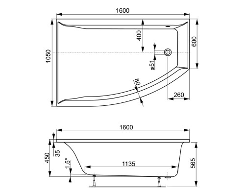 Акриловая ванна VagnerPlast Veronela 160x105 L