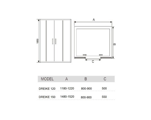 DREIKE 120 MT Душевое ограждение раздвижное 185×120 см матовое стекло профиль хром матовый
