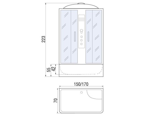 Душевая кабина River SENA 170x70 см – асимметричная, тонированное стекло, профиль хром матовый