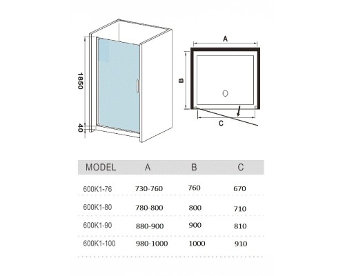 Душевое ограждение  Weltwasser WW600 600K1-80  800х1850 мм стекло прозрачное, профиль хром