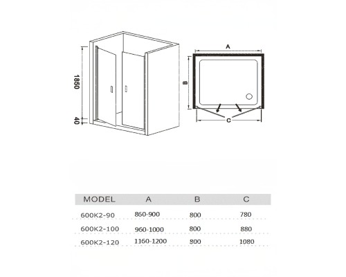 Душевое ограждение Weltwasser WW600 600K2- 90 900х1850 мм стекло прозрачное, профиль хром