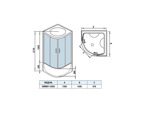Душевая кабина Weltwasser  Emmer 150x150 см – с поддоном, стекло прозрачное, профиль хром матовый