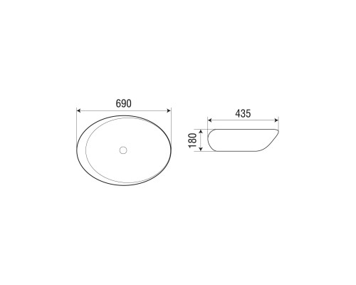 WW ELBACH 1094 Раковина накладная 690х435х180 санфаянс белый глянец