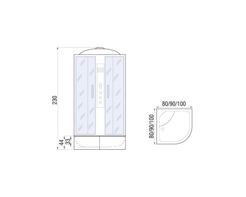 Душевая кабина River DUNAY XL 90x90 см – асимметричная, матовое стекло, профиль хром матовый