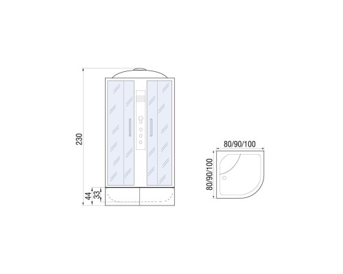 Душевая кабина River DUNAY XL 80x80 см – асимметричная, матовое стекло, профиль хром матовый