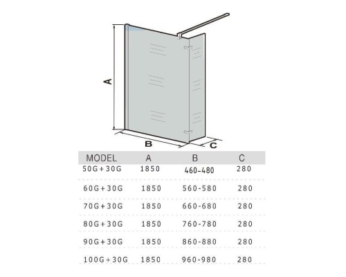WW400  50G+30G Душевое ограждение. (500+300)Х1850 мм стекло прозрачное , профиль хром