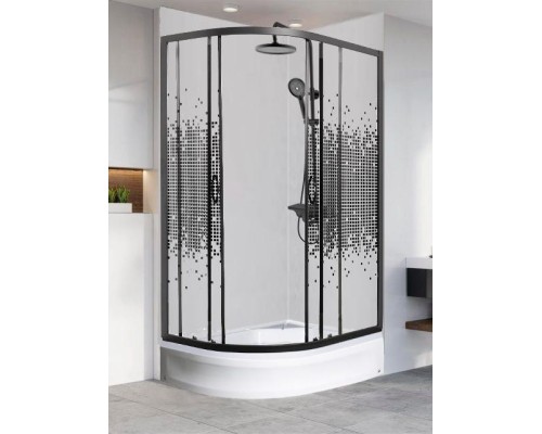 Душевое ограждение без поддона, МОНОМАХ ДУ 100х80/180 МЗ BL L/R стекло прозрачное с рисунком, профиль черный матовый