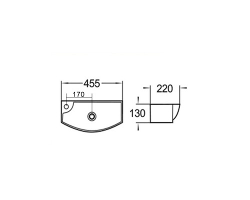 WW AISBACH 7946 GL-WT R Раковина подвесная (глянцевая белая) 455х220х130 мм