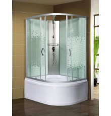 Душевая кабина МОНОМАХ XL 120х90 см – с поддоном, без крыши, левая, стекло с рисунком, хром матовый, поддон 44 см