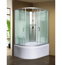 Душевая кабина МОНОМАХ XL 120х90 см – с поддоном, без крыши, правая, стекло с рисунком, хром матовый, поддон 44 см