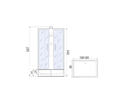 Душевая кабина River QUADRO 100x80 см – прямоугольная, матовое стекло, профиль хром матовый, глубокий поддон
