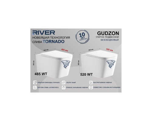 RIVER GUDZON 520 WT Унитаз подвесной. Белый глянец.
