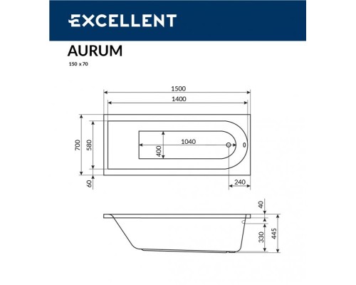 Акриловая ванна Excellent Actima Aurum WAEX.AUR15WH 150х70