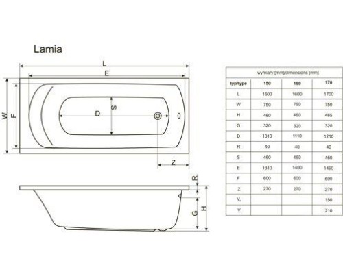 Акриловая ванна Excellent Lamia 170x75