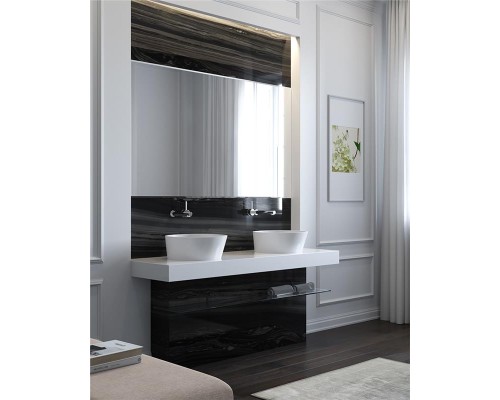 Раковина Holbi Almatea 43x43, из Solid Surface, Матовая, Черный логотип, цвет Белый Раковина Holbi Almatea 43x43, из Solid Surface, Матовая, Черный логотип, цвет Белый