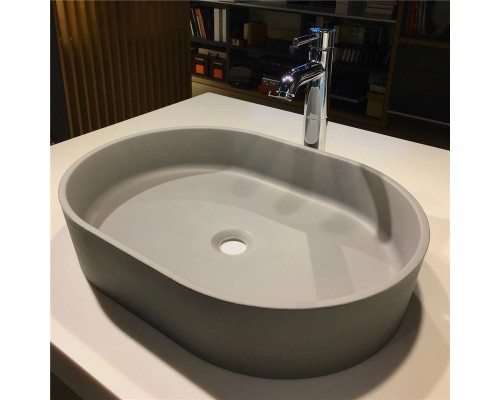 Раковина Holbi Ariel 55x40, из Solid Surface, Матовая, Черный логотип, цвет Белый с выпуском Раковина Holbi Ariel 55x40, из Solid Surface, Матовая, Черный логотип, цвет Белый с выпуском