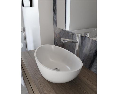 Раковина Holbi Europe 55x34, из Solid Surface, Матовая, Черный логотип, цвет Белый Раковина Holbi Europe 55x34, из Solid Surface, Матовая, Черный логотип, цвет Белый