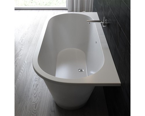 Ванна каменная из каменной массы Solid Surface Holbi Galatea 170x77, матовая, черный логотип, цвет белый