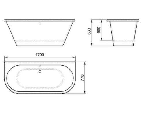 Ванна каменная из каменной массы Solid Surface Holbi Galatea 170x77, матовая, черный логотип, цвет белый