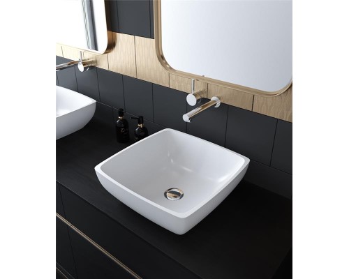 Раковина Holbi Jupiter 44x44, из Solid Surface, Матовая, Черный логотип, цвет Белый Раковина Holbi Jupiter 44x44, из Solid Surface, Матовая, Черный логотип, цвет Белый