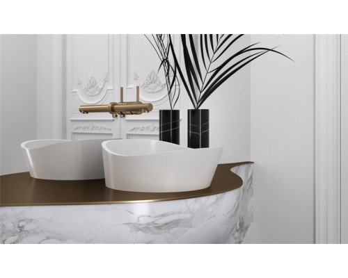 Раковина Holbi Mars 42x41, из Solid Surface, Матовая, Черный логотип, цвет Белый Раковина Holbi Mars 42x41, из Solid Surface, Матовая, Черный логотип, цвет Белый
