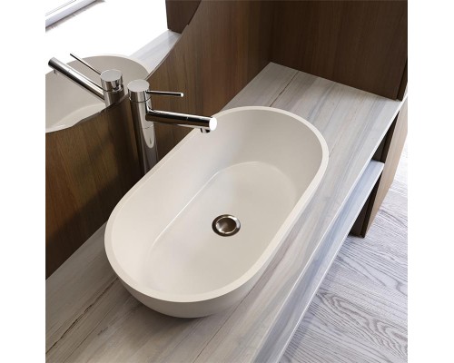 Раковина Holbi Mercury 64x35, из Solid Surface, Матовая, Черный логотип, цвет Белый Раковина Holbi Mercury 64x35, из Solid Surface, Матовая, Черный логотип, цвет Белый