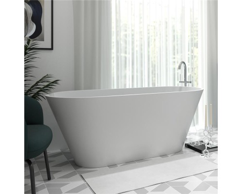 Ванна каменная Holbi Selena 161х68 см из каменной массы Solid Surface, белая матовая