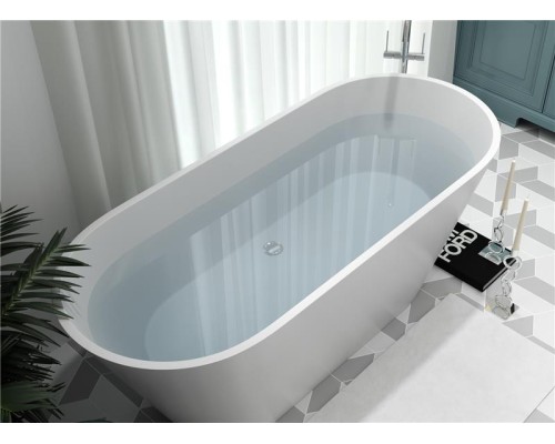 Ванна каменная Holbi Selena 161х68 см из каменной массы Solid Surface, белая матовая