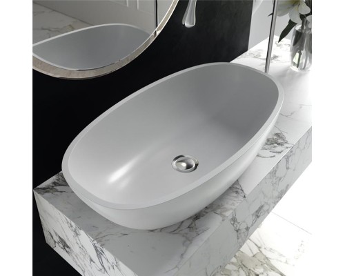 Раковина Holbi Tefia 64x35, из Solid Surface, Матовая, Черный логотип, цвет Белый Раковина Holbi Tefia 64x35, из Solid Surface, Матовая, Черный логотип, цвет Белый
