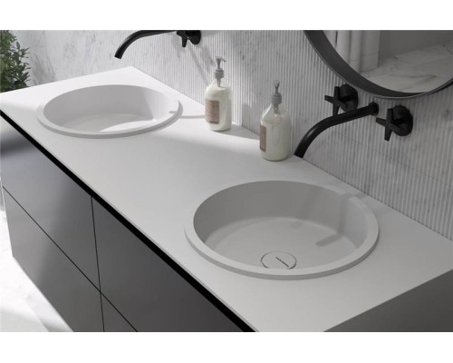 Раковина Holbi Uran 41x41, из Solid Surface, Матовая, Черный логотип, цвет Белый Раковина Holbi Uran 41x41, из Solid Surface, Матовая, Черный логотип, цвет Белый
