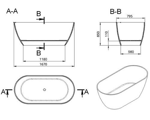 Ванна отдельностоящая Holbi Venus из каменной массы Solid Surface 170х80 см белая полированная