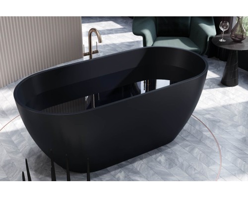 Ванна отдельностоящая из каменной массы Solid Surface Holbi Selena 161х68 см матовая черная