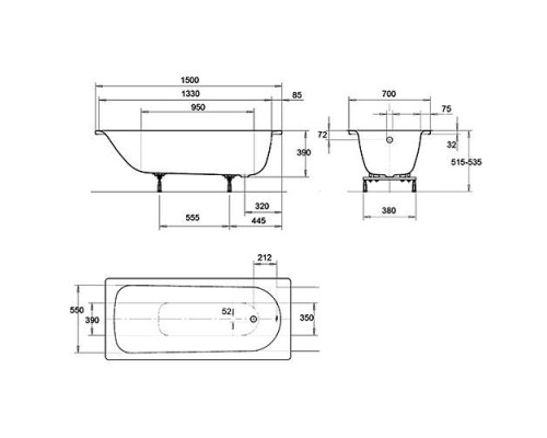 Ванна стальная Kaldewei Saniform Plus 361-1 150x70 (easy-clean), 111600013001 Ванна стальная Kaldewei Saniform Plus 361-1 150x70 (easy-clean), 111600013001