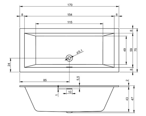 Riho ванна прямоугольная Rethink Cubic 170x75, белый/матовый, BR071050