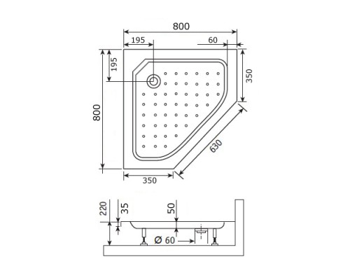 Душевой поддон трапеция RGW STYLE-TR белый акрил cерия Acryl (80*80) 16180588-11