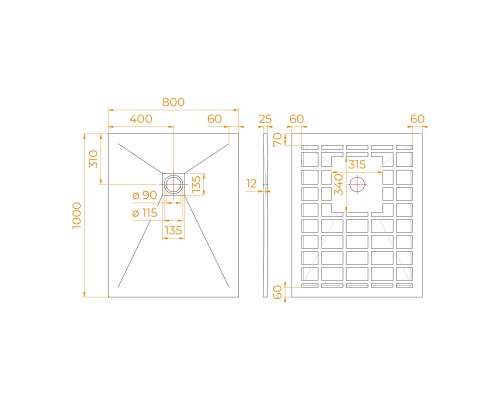 Душевой поддон RGW 80x100 см прямоугольный Графит \ Серый искусственный камень высота 2.5 см