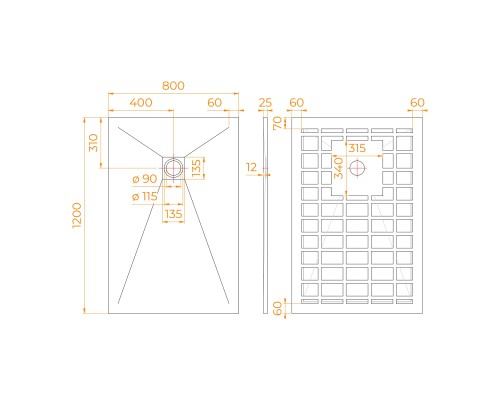 Душевой поддон RGW Stone Tray 80x120 см прямоугольный Графит \ Серый искусственный камень высота 2.5 см